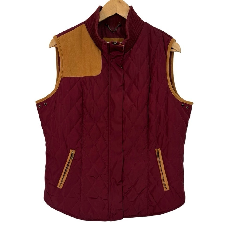 Bob Timberlake Quilted Vest Womens XL Maroon Red Equestrian Classic Work GUC